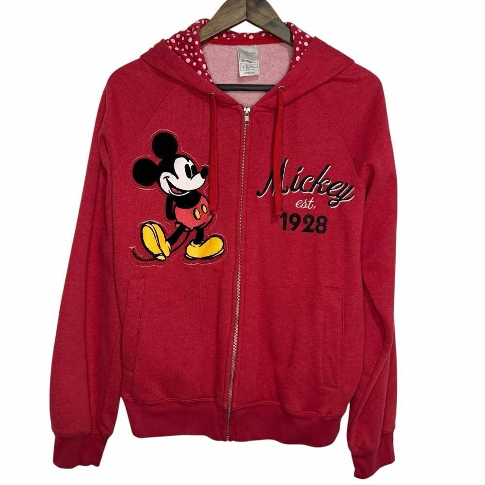 Disney Store Mickey Est. 1928 Full Zip Hoodie Sweatshirt size Large Red Patch